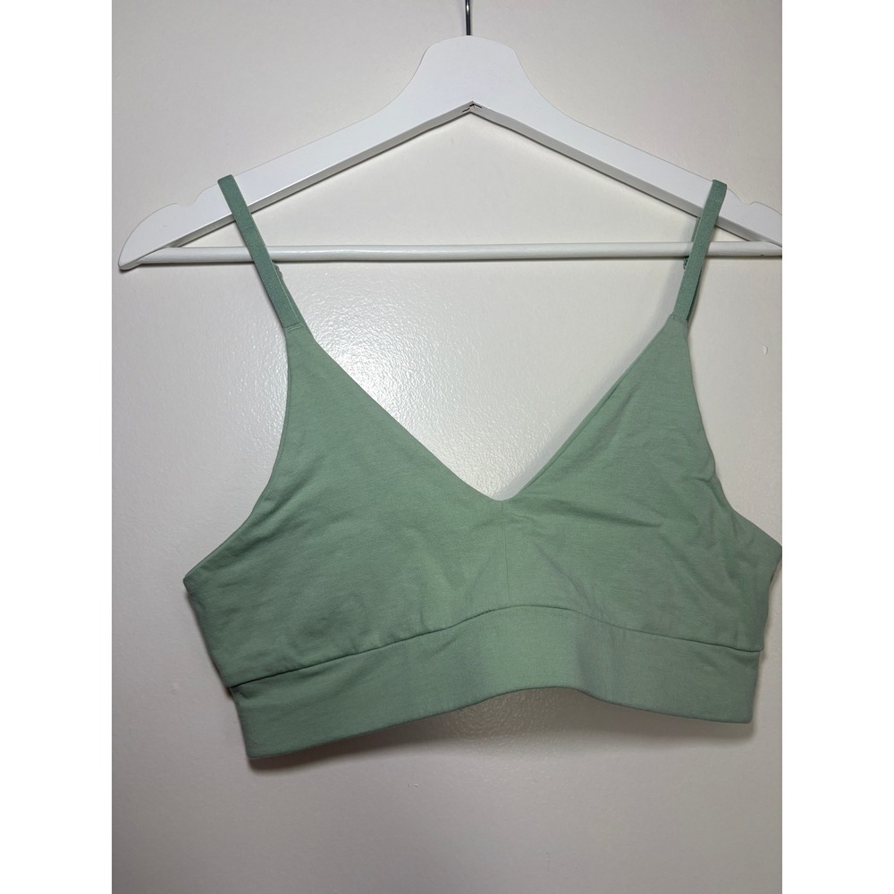 Pact Organic Cotton V-Neck Bralette Pretty Plunge Medium Sage Green Wireless